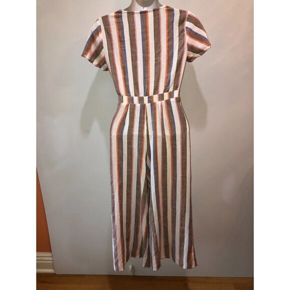Show Me Your Mumu Womens Small Brown Striped Short Sleeve Tie Front Jumpsuit S - Picture 7 of 8